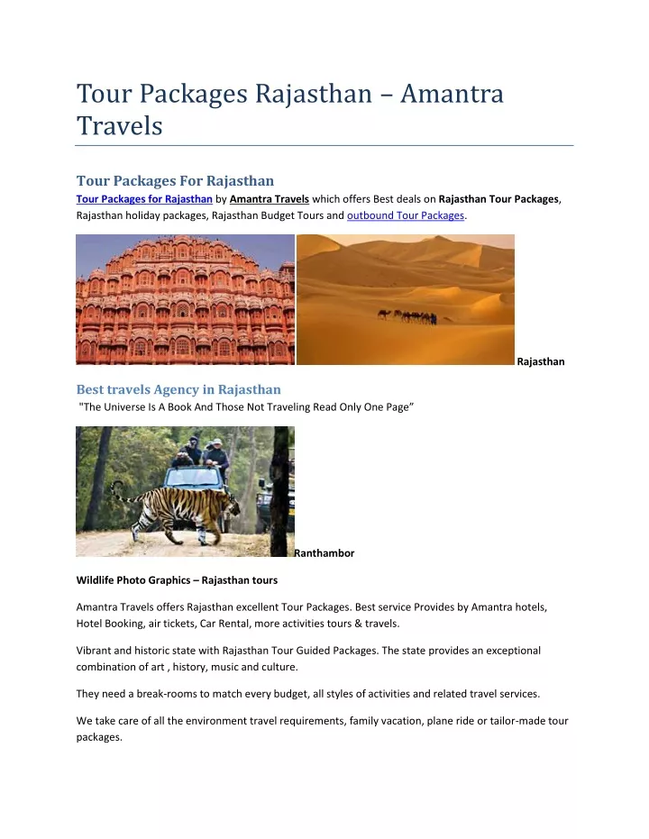 tour packages rajasthan amantra travels