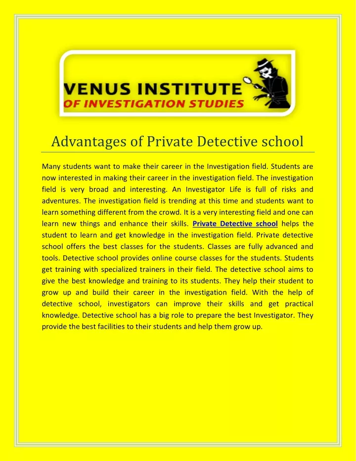 advantages of private detective school