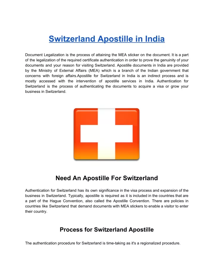 switzerland apostille in india