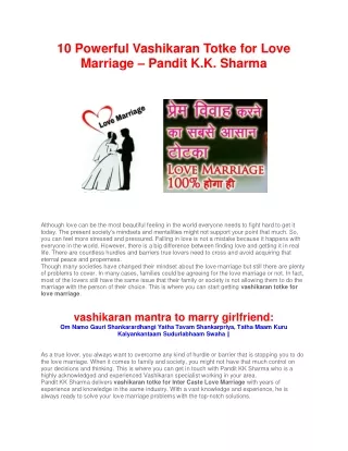 10 Powerful Vashikaran Totke for Love Marriage - Pandit K.K. Sharma