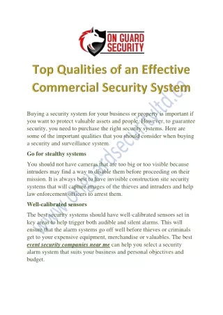 Top Qualities of an Effective Commercial Security System