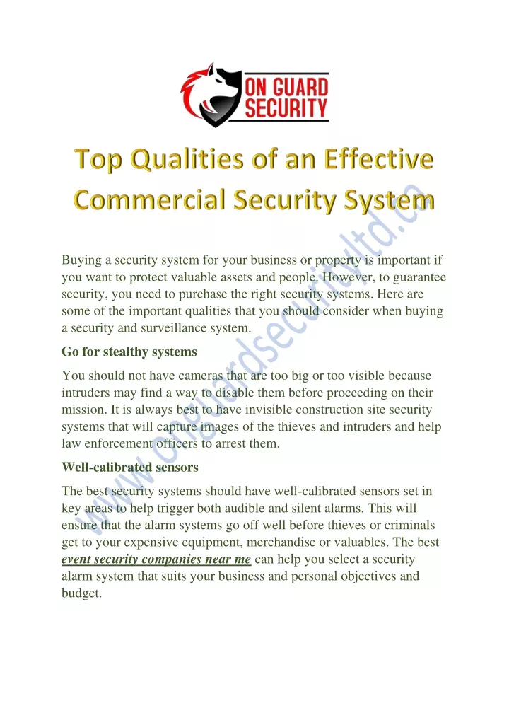 buying a security system for your business