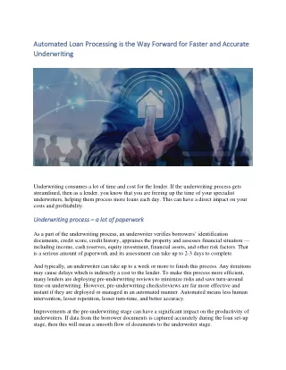 automated loan processing is the way forward