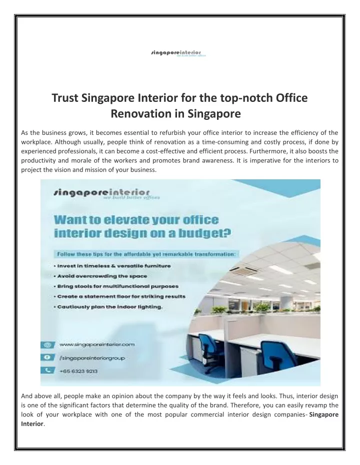 trust singapore interior for the top notch office