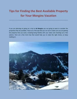 Tips for Finding the Best Available Property for Your Morgins Vacation