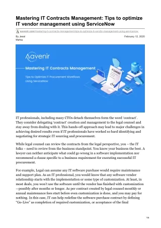 IT Contracts Management: Tips to optimize IT vendor management using ServiceNow