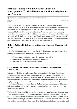 Artificial Intelligence in Contract Lifecycle Management (CLM) – Momentum and Maturity Model for Success
