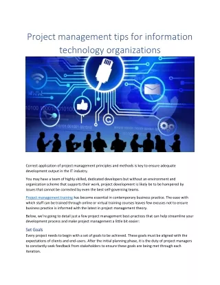 Project management tips for information technology organizations