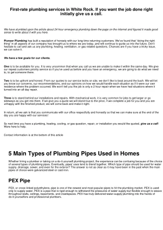 Exceptional plumbing service in White Rock. If you need the job done right the first time ring us.