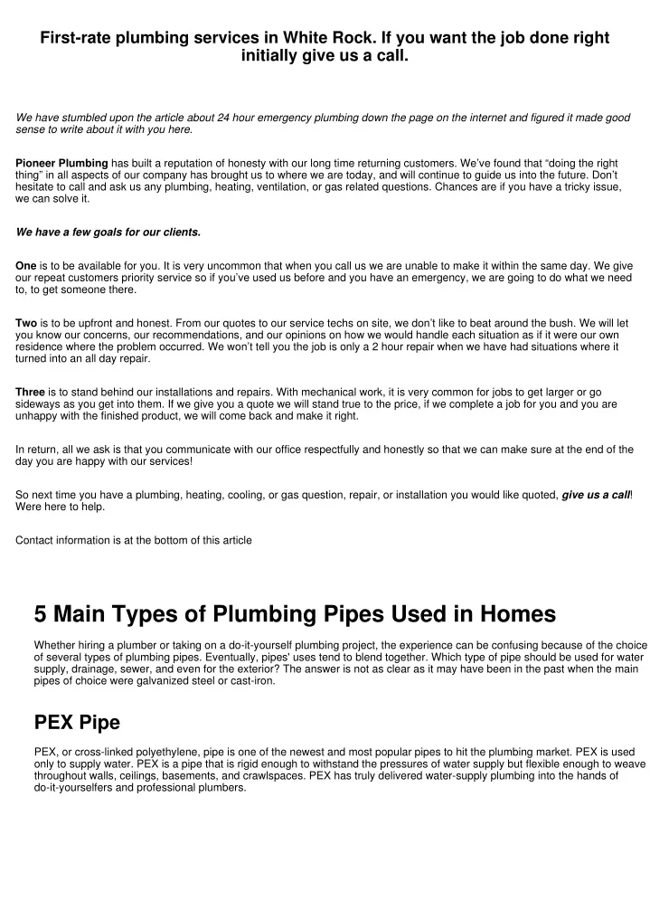 first rate plumbing services in white rock
