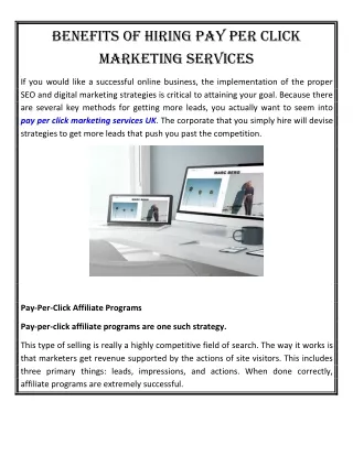 Benefits Of Hiring Pay Per CliCk Marketing serviCes