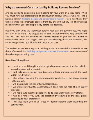 why do we need constructbaility building review