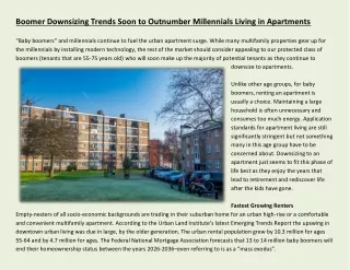 Boomer Downsizing Trends Soon to Outnumber Millennials Living in Apartments