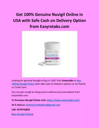 Get 100% Genuine Nuvigil Online in USA with Safe Cash On Delivery Option
