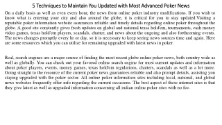 5 Techniques to Maintain You Updated with Most Advanced Poker News