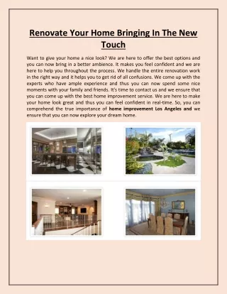 Renovate Your Home Bringing In The New Touch