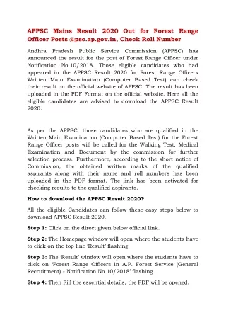 appsc mains result 2020 out for forest range