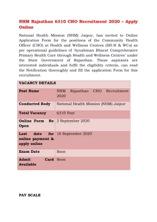 nhm rajasthan 6310 cho recruitment 2020 apply