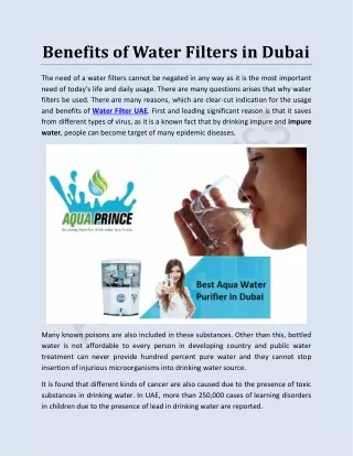 Benefits of Water Filters in Dubai