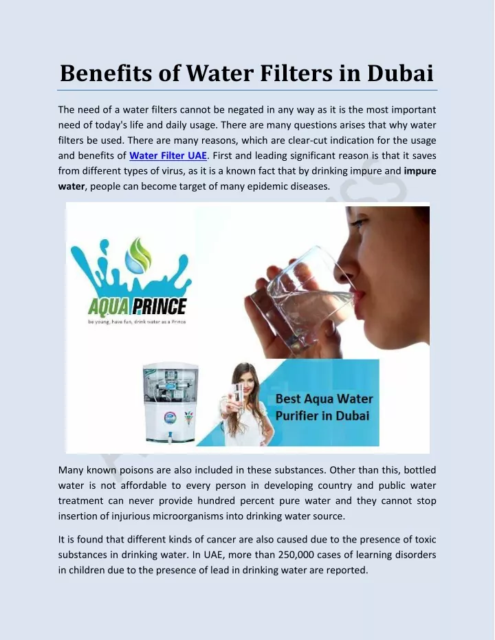 benefits of water filters in dubai