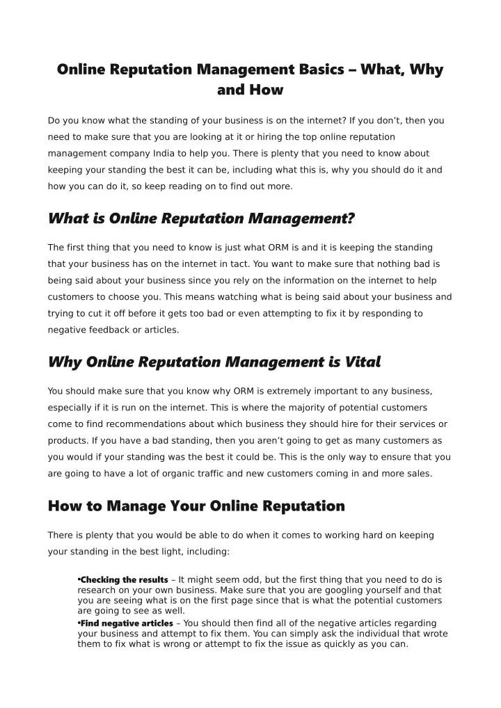 online reputation management basics what