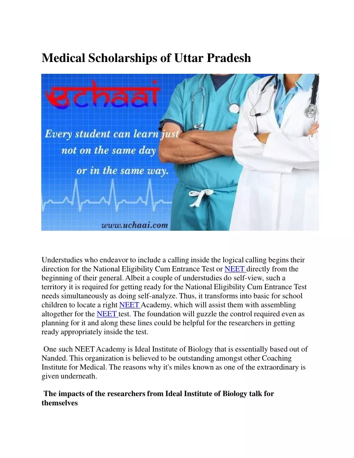 medical scholarships of uttar pradesh
