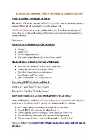 about nebosh training in chennai