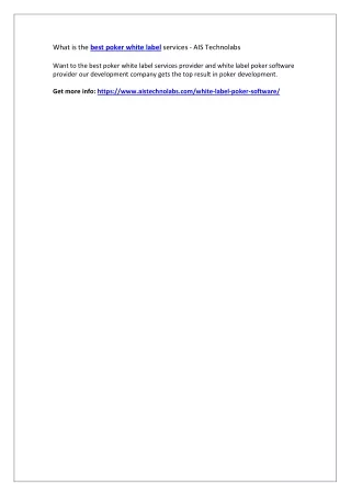 what is the best poker white label services