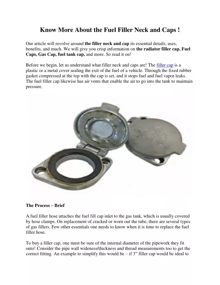 know more about the fuel filler neck and caps