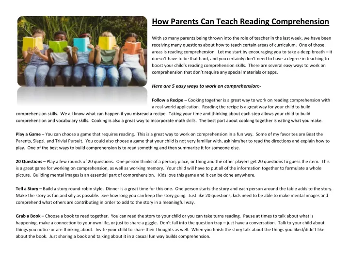 how parents can teach reading comprehension