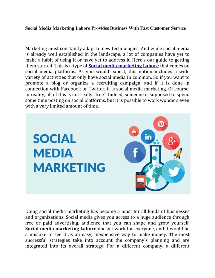 social media marketing lahore provides business