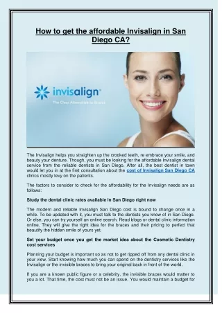 How to get the affordable Invisalign in San Diego CA?