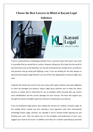 Choose the Best Lawyers in Ilford at Kayani Legal Solicitors