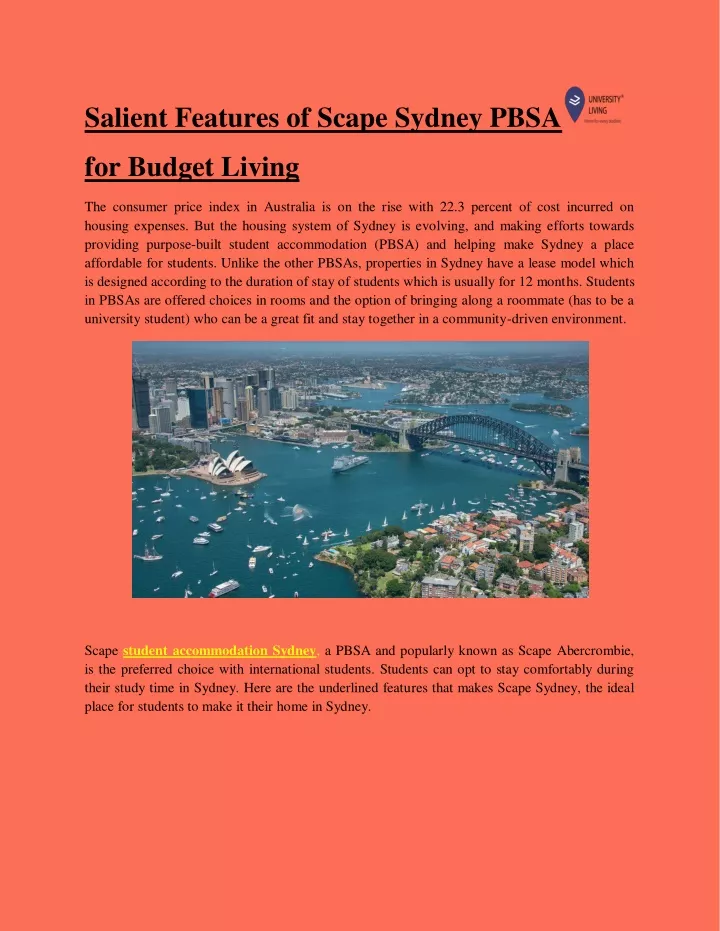 salient features of scape sydney pbsa