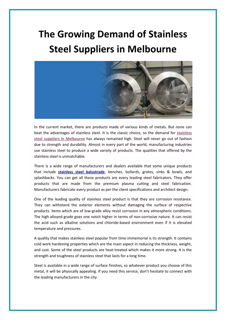 the growing demand of stainless steel suppliers