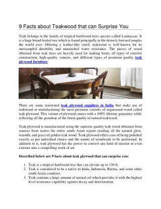 9 Facts about Teakwood that can Surprise You