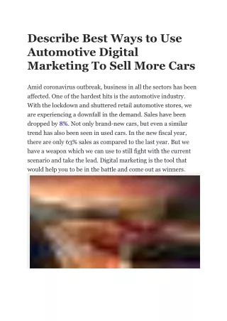 Describe Best Ways to Use Automotive Digital Marketing To Sell More Cars