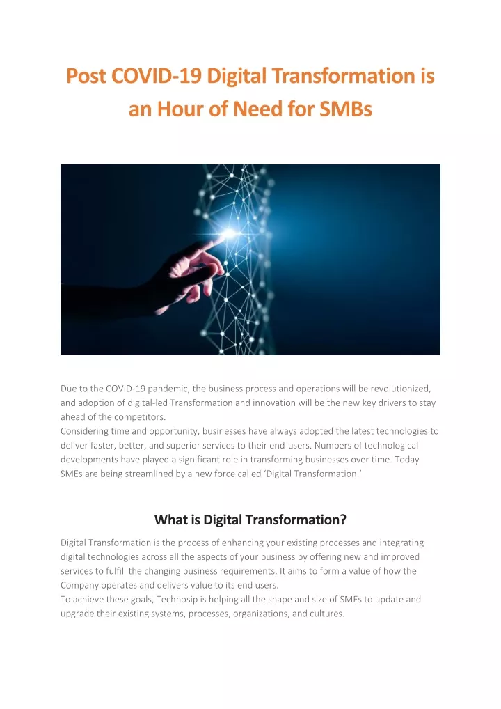 post covid 19 digital transformation is an hour