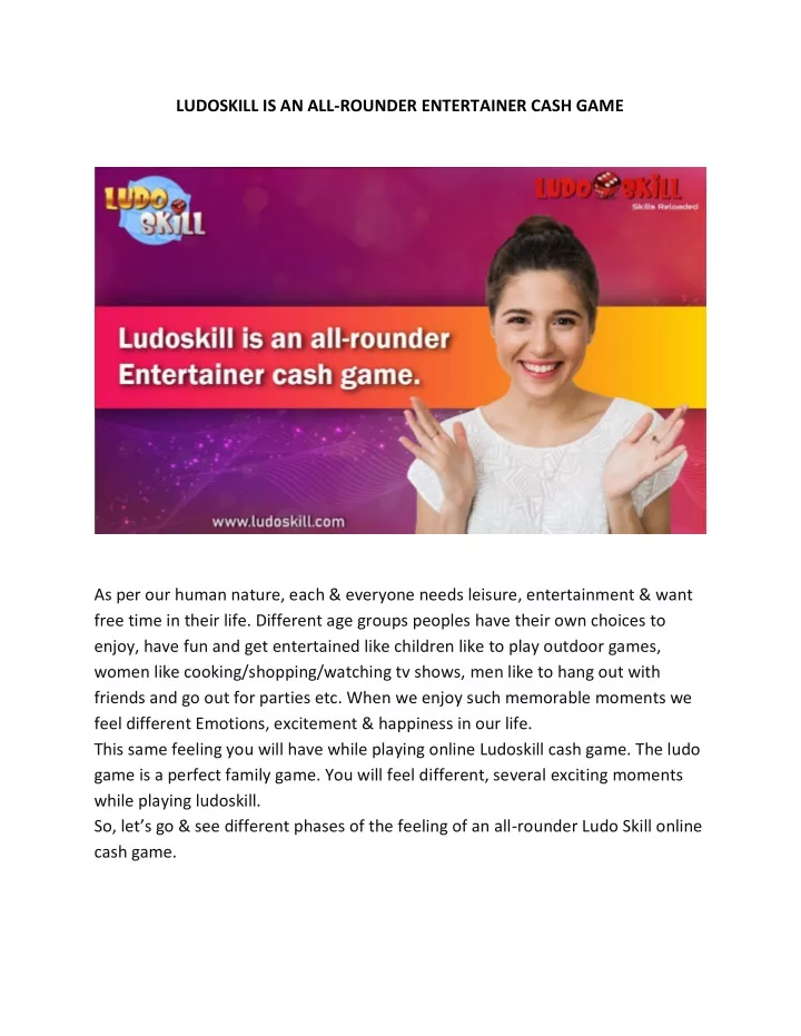 ludoskill is an all rounder entertainer cash game