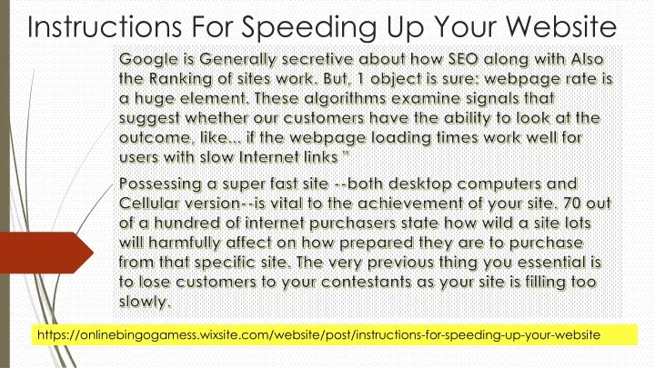instructions for speeding up your website
