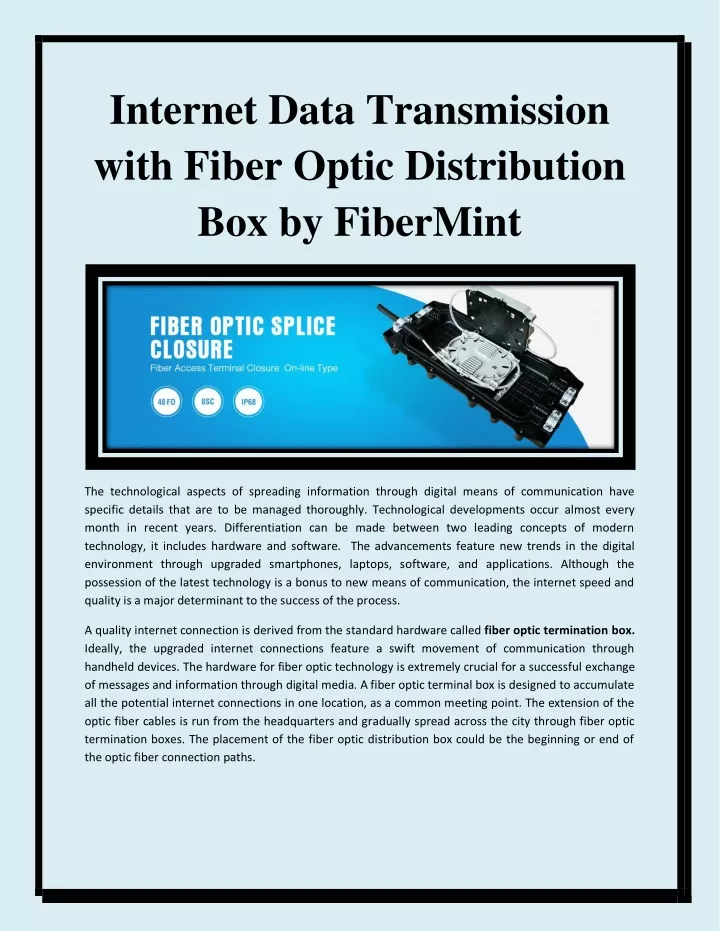 internet data transmission with fiber optic