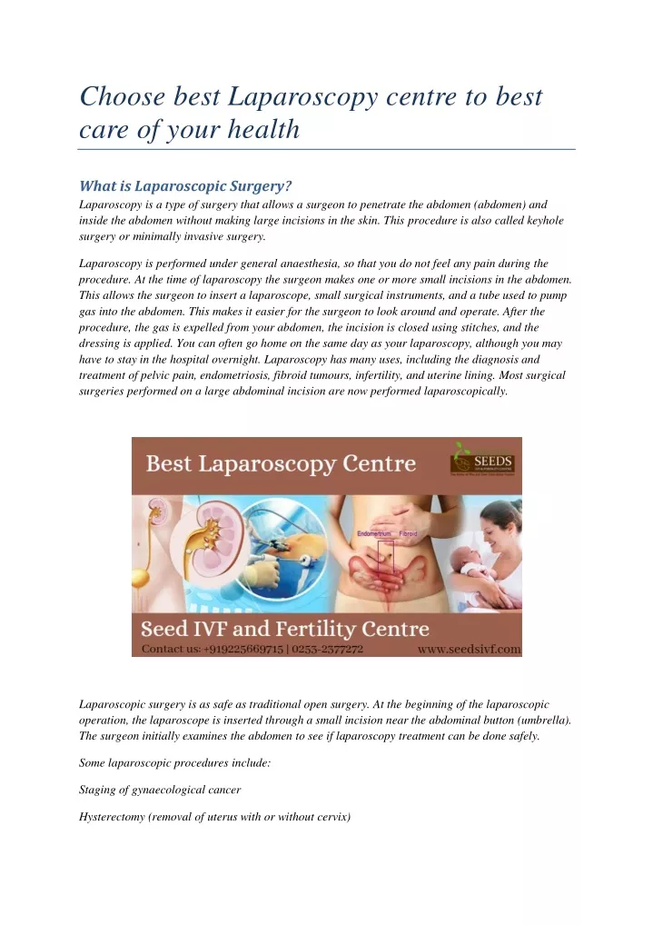 choose best laparoscopy centre to best care