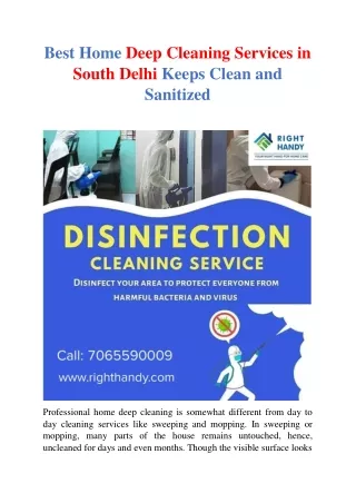 Best Home Deep Cleaning Services in South Delhi Keeps Clean and Sanitized