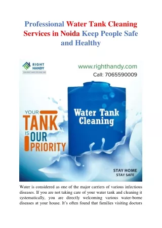 Professional Water Tank Cleaning Services in Noida Keep People Safe and Healthy