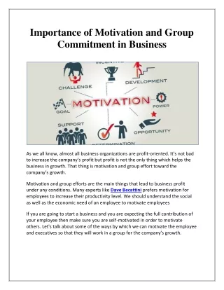 Importance of Motivation and Group Commitment in Business