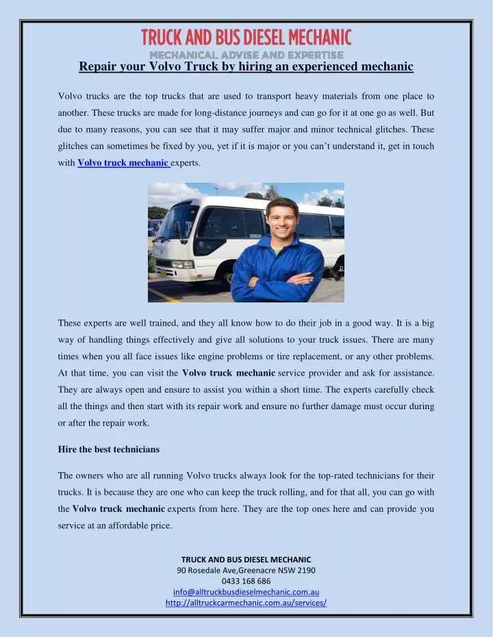 repair your volvo truck by hiring an experienced