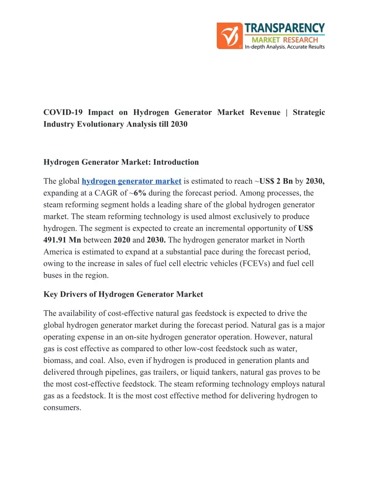 covid 19 impact on hydrogen generator market