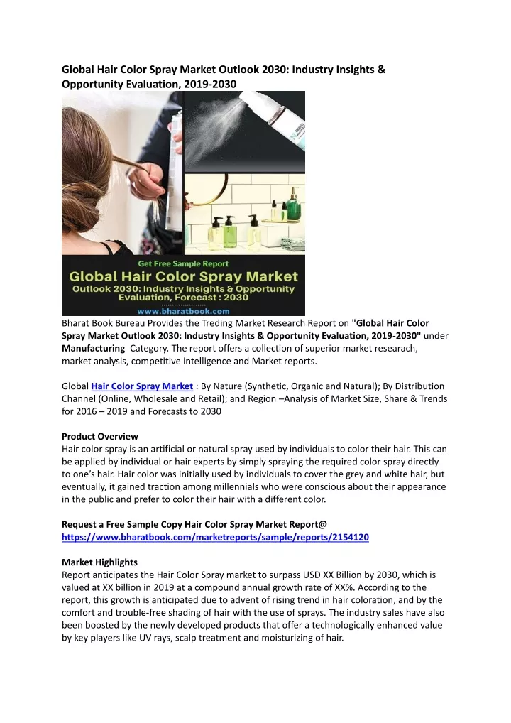 global hair color spray market outlook 2030