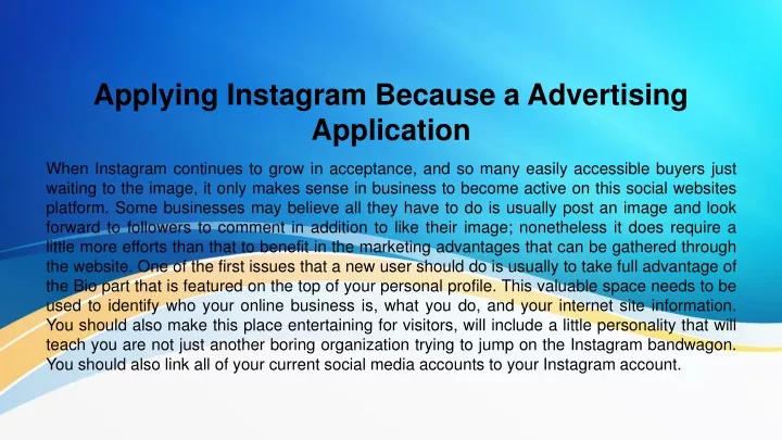 applying instagram because a advertising application