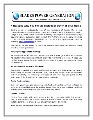 4 reasons why you should installgenerator at your